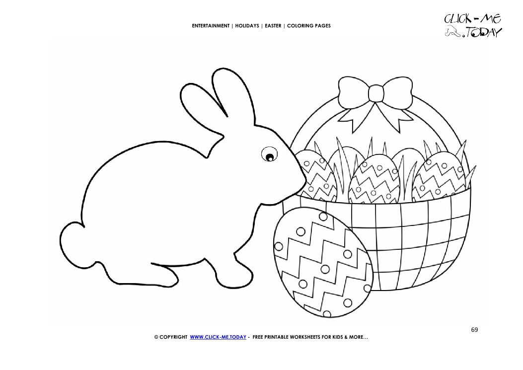 Easter Coloring Page: 69 Plain Easter bunny and basket of eggs